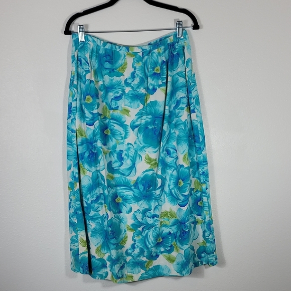Y2K Vintage Button Front Floral Midi Skirt Size 12/M Blue Fairy Cottage Pockets - Picture 7 of 12